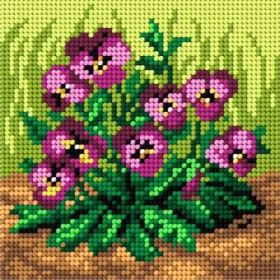 Orchidea Needlepoint Canvas For Halfstitch Without Yarn Purple Pansies - Printed Tapestry Canvas {1}