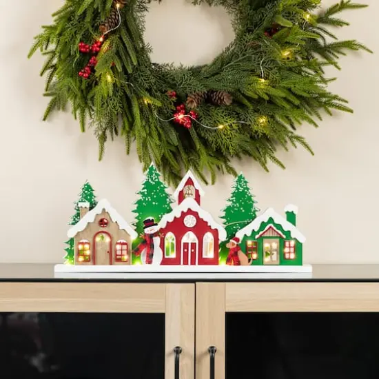 Glitzhome® 20" Lighted Wooden Christmas Villages Table Decor {3}