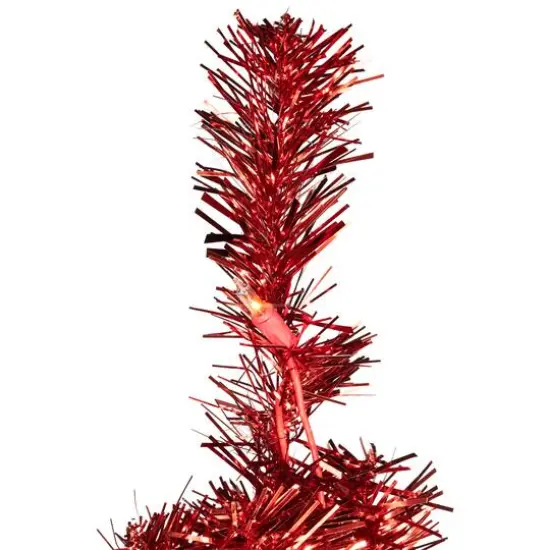 7ft. Pre-Lit Red Artificial Tinsel Christmas Tree, Clear Lights {6}