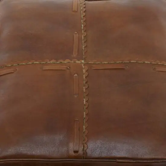 19" Brown Leather Rustic Stool {11}