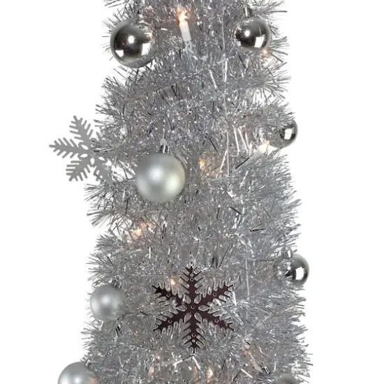 6ft. Pre-Lit Silver Pre-Decorated Pop-Up Artificial Christmas Tree, Clear Lights {3}