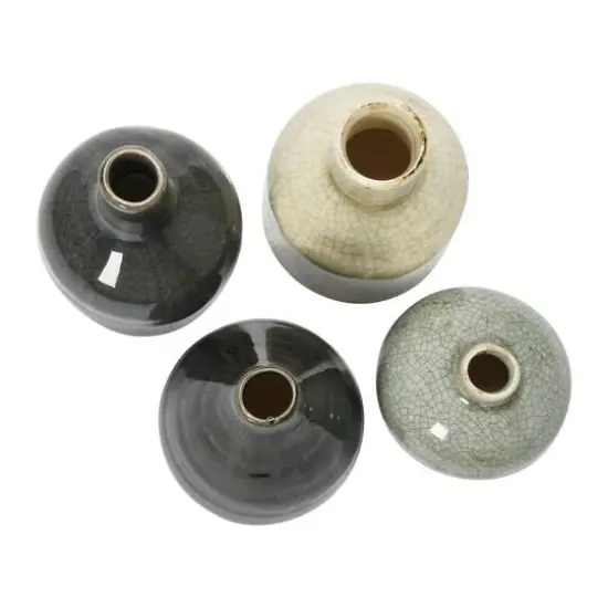 Hello Honey&reg; Stoneware Crackle Glaze Bud Vase Set Gray Tone {6}