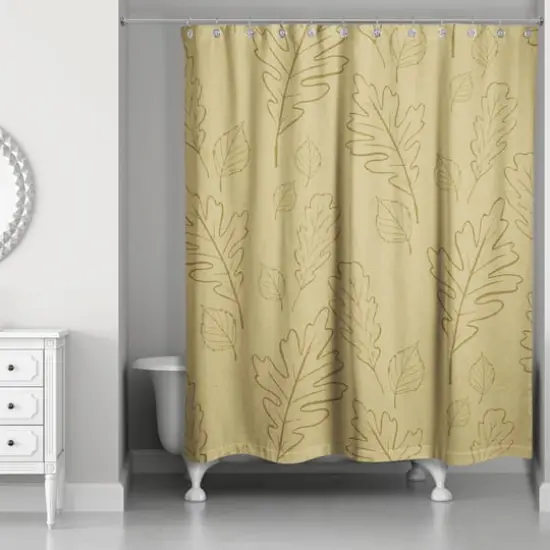 Mustard Yellow Large Leaves Shower Curtain {3}
