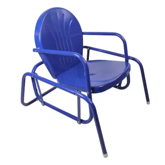 Outdoor Retro Metal Tulip Glider Patio Chair Blue {4}