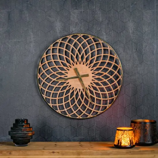 23.75" Round Lattice Wood Wall Clock {3}