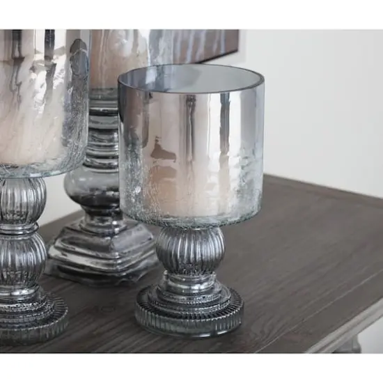 Black Glass Traditional Candle Holder, 10" x 6" x 6" {8}