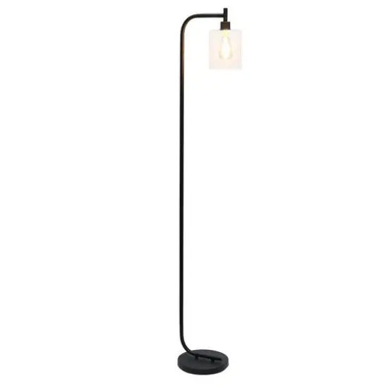 Simple Designs&trade; Iron Lantern Floor Lamp with Glass Shade Black {3}