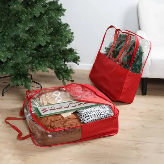 Honey Can Do 30" Red Clear-View Christmas Storage Bags with Handles, 2ct. {3}