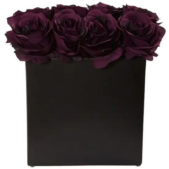 Rose Arrangement In Black Square Vase Purple Elegance {1}