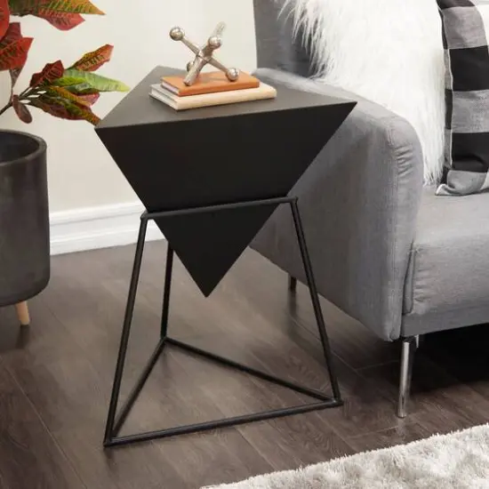 24" Metal Modern Accent Table Black on Black {9}