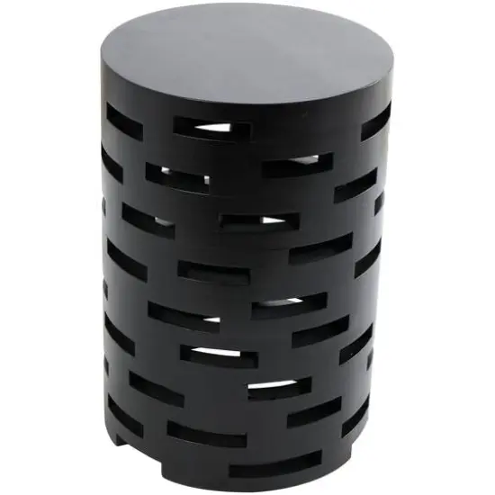 Black Wood Brick Inspired Cutout Geometric Accent Table {1}