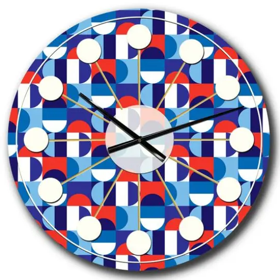 Designart Blue, Red & White Polka Dots Mid-Century Modern Wall Clock {1}