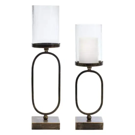 Modern Metal Candle Holder with Glass Hurricane Set, 16" & 18" {1}