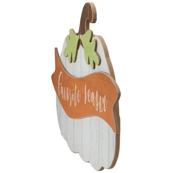 19.5" White Wooden Pumpkin Favorite Season Hanging Wall Sign {3}