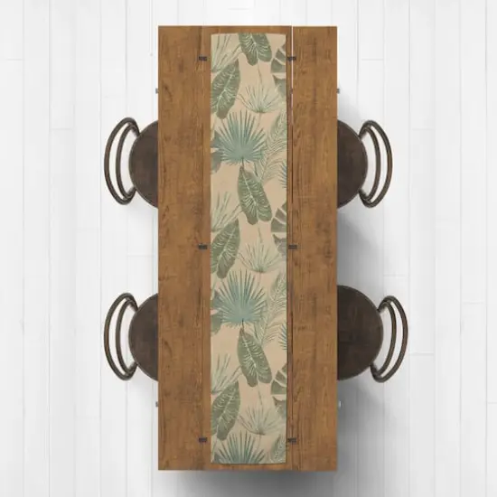 72" Tropical Palm Cotton Twill Runner Beige {3}