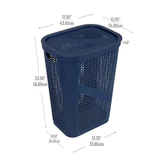 Mind Reader 17" x 24" Slim Plastic Laundry Hamper Navy {4}