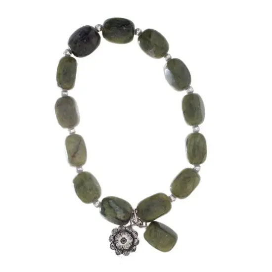 John Bead New Jade Green Natural Stone Stretch Bracelet with Flower Charm {1}