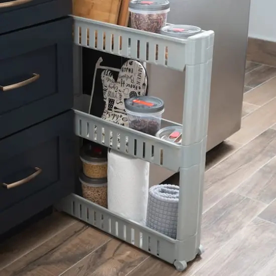 Simplify 3-Tier Slim Slide-Out Storage Cart Gray {5}
