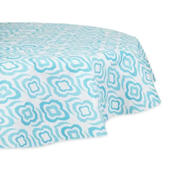 Blue Ikat Vinyl Tablecloth 70" Round {1}