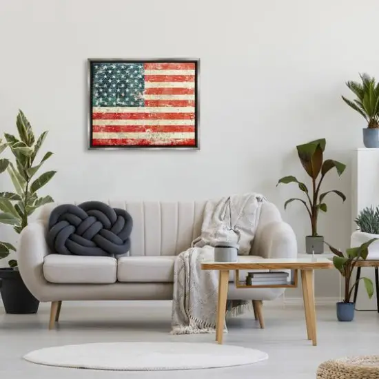 Stupell Industries Rustic American Flag Floater Framed Art Gray {3}