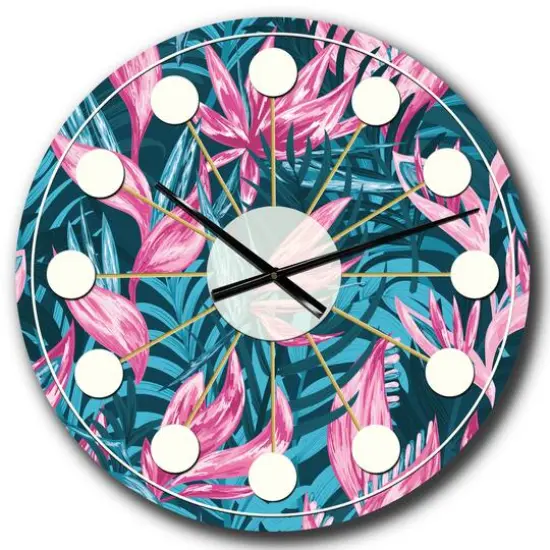 Designart 'Handdrawn Tropical Flowers Mid-Century Modern Wall Clock {1}
