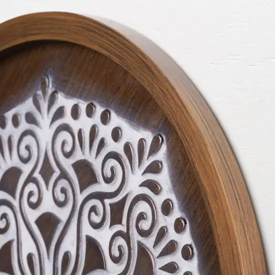 American Art Decor&trade; 17" Brown and White Boho Rustic Farmhouse Wood Framed Wall Medallion {4}