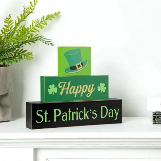 Glitzhome&reg; 9.5" St. Patrick's Wooden Block Table Sign {4}