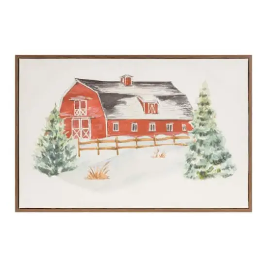 24" Framed Winter Barn Print {1}