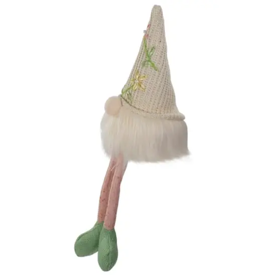 17" Lighted Cream & Pink Sitting Gnome with Knitted Hat Figure {4}