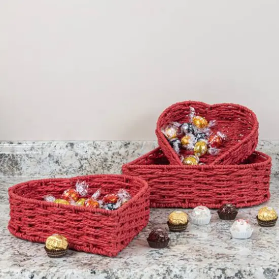 Household Essentials Nesting Paper Rope Heart Basket Set Red {3}