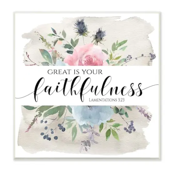 Stupell Industries Great Is Your Faithfulness Lamentations 3:23 Wild Florals,12" x 12" {1}