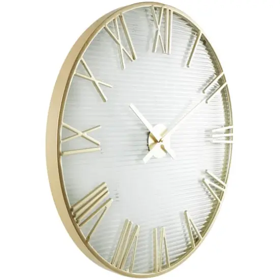 28" Gold Metal Wall Clock with Clear Glass Face {10}
