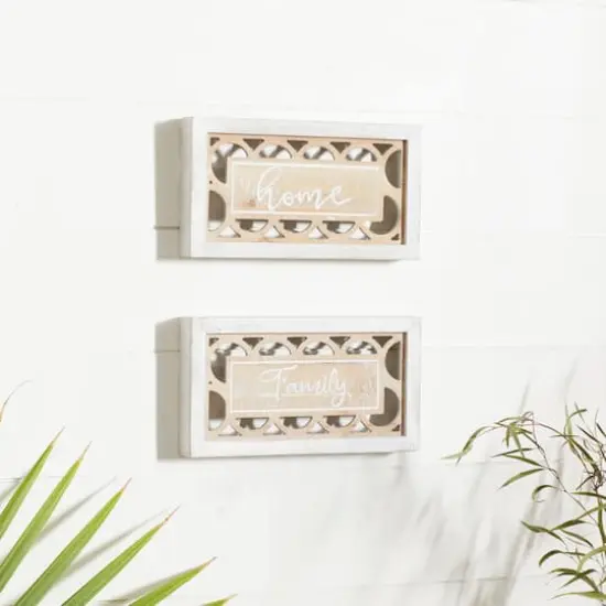 Set of 2 Beige Wood Farmhouse Sign Wall Decor, 12.25" x 7" {8}