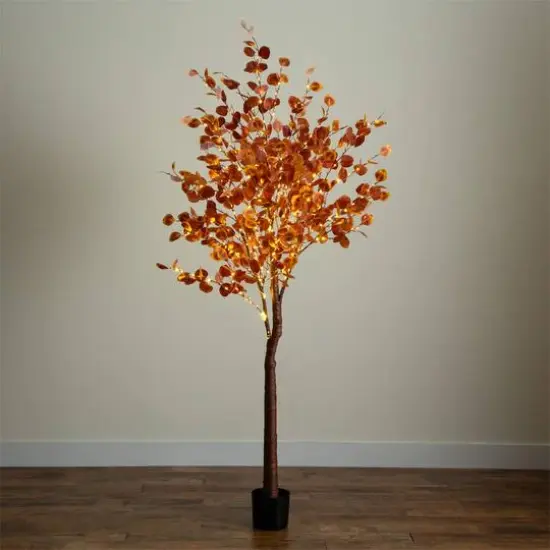 7ft. Pre-Lit Grand Autumn Eucalyptus Artificial Fall Tree with 420 Warm White LED Lights {8}