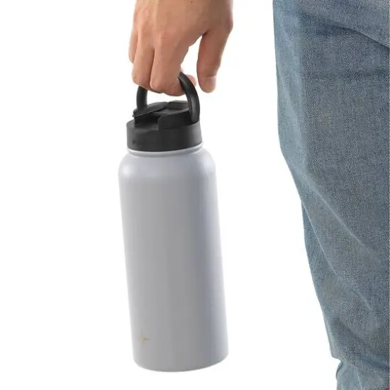 JoyJolt&reg; 32oz. Vacuum Insulated Water Bottle With Flip Lid & Sport Straw Lid Gray {8}