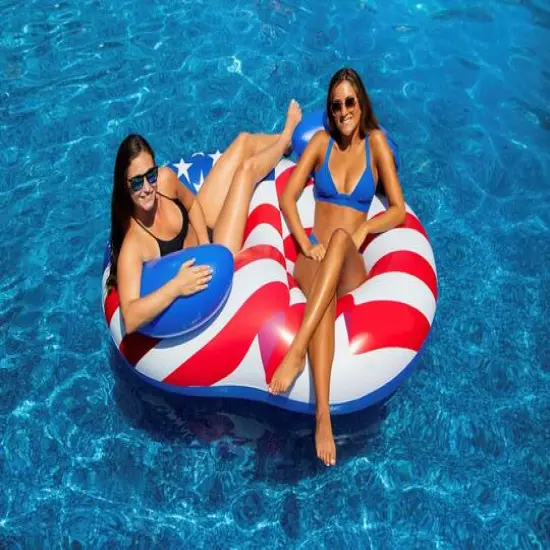 65" American Flag Inflatable Circular Duo Swimming Pool Lounger {4}