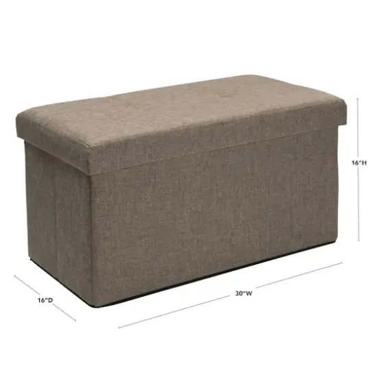 Simplify 30" Faux Linen Double Folding Storage Ottoman Natural {12}