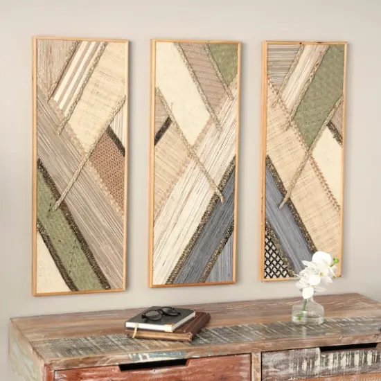 Brown Handmade Geometric Textured Mixed Media Diagonal Wall D&eacute;cor Set {3}