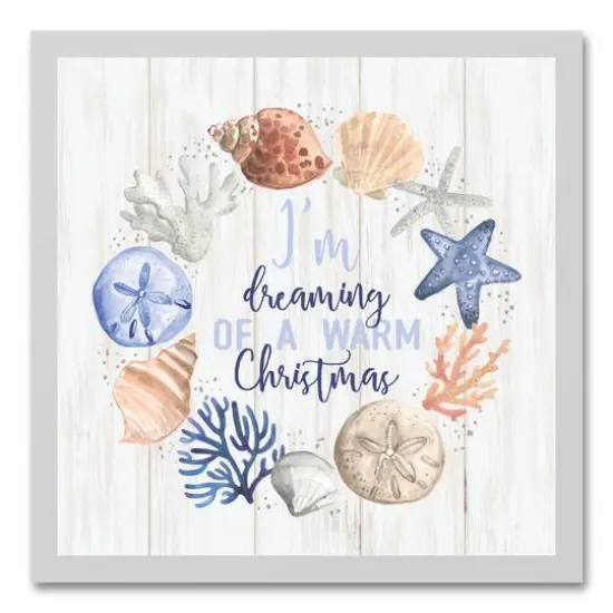 18" Dreaming of a Warm Christmas White Framed Wall Canvas {1}