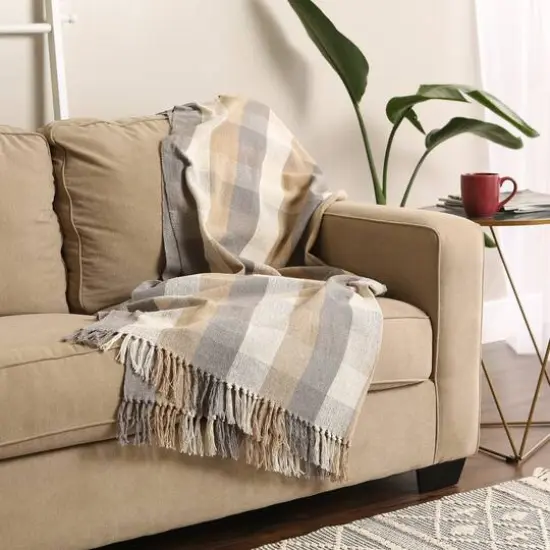 DII&reg; Stone Tri-Color Check Throw {6}