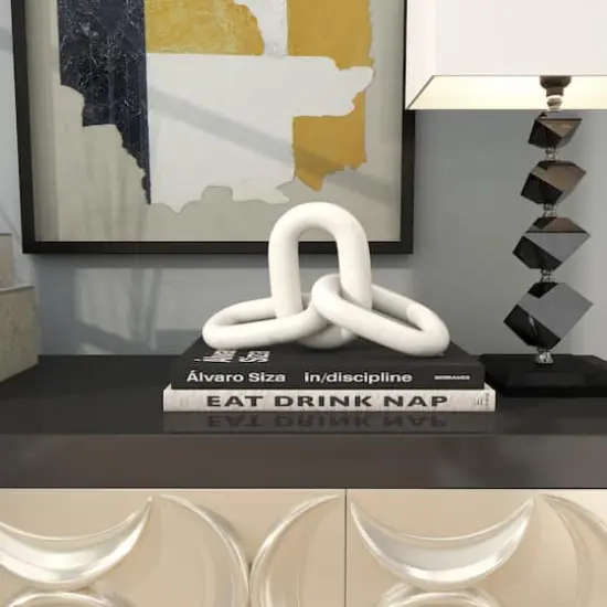 13" White Marble Geometric 3-Link Chain Sculpture D&eacute;cor {3}