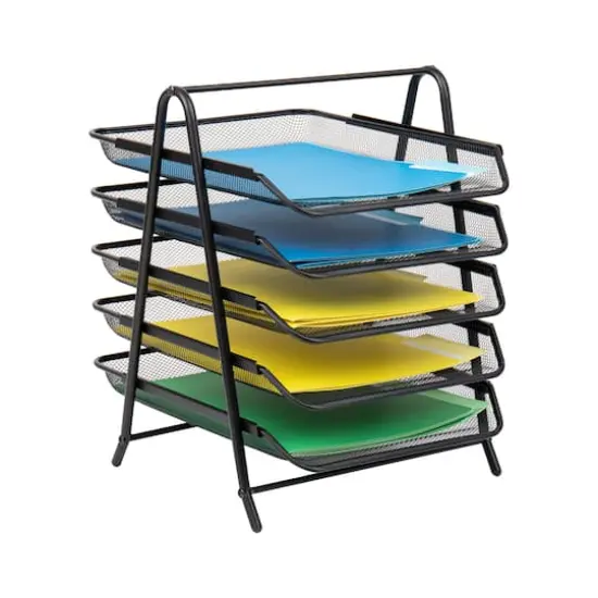 Mind Reader Network Collection Mesh Black 5-Tier Paper & File Desktop Organizer with File Folders {1}