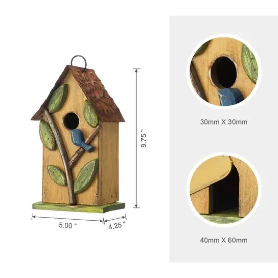 Glitzhome&reg; 9.75" Yellow Distressed Bird & Tree Birdhouse {8}