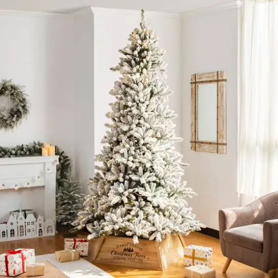 Glitzhome&reg; 40" Natural Wooden Trapezoid Farm Fresh Christmas Tree Collar {5}