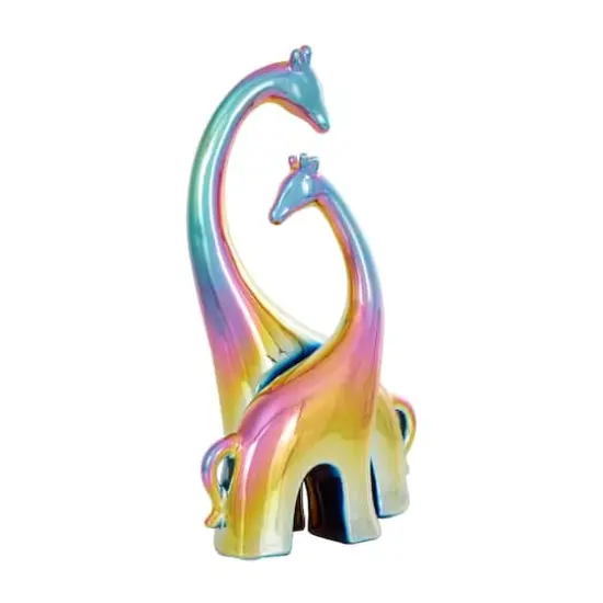 15" Multicolor Ceramic Giraffe Sculpture with Rainbow Shimmer Finish {5}
