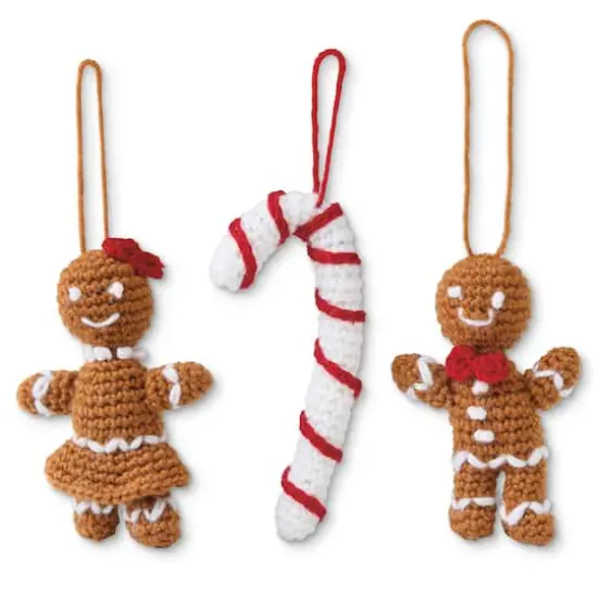 Intermediate Gingerbread Cookies & Candy Cane Amigurumi Crochet Ornament Kit by Loops & Threads&reg; {1}