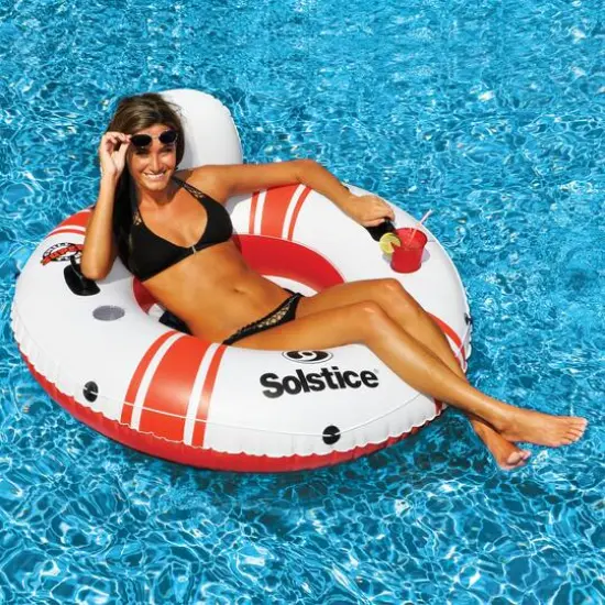 46" Inflatable Red & White Swimming Pool Inner Tube Float {3}