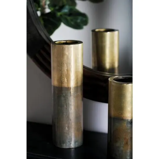 14" Brown Aluminum Rustic Vase {6}