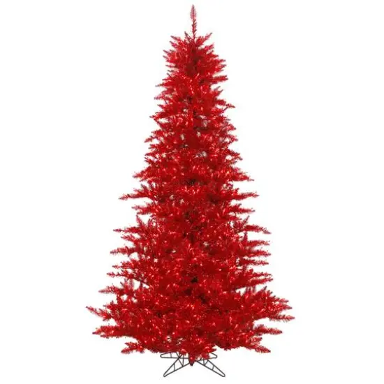 3ft. Pre-Lit Tinsel Red Fir Artificial Christmas Tree, Red Dura-Lit® LED Lights {1}