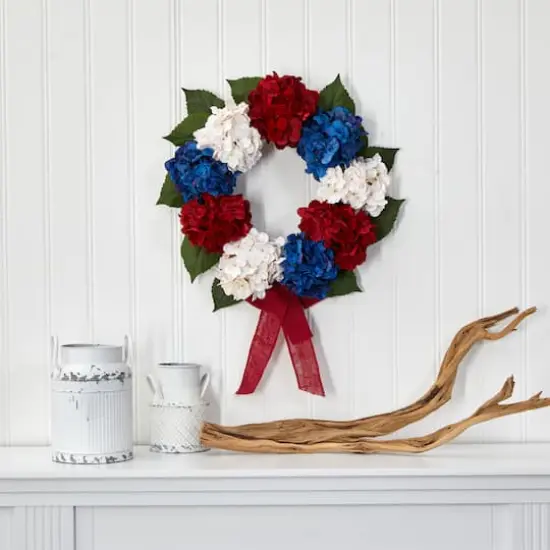 24" Red, White and Blue Hydrangea Wreath {3}